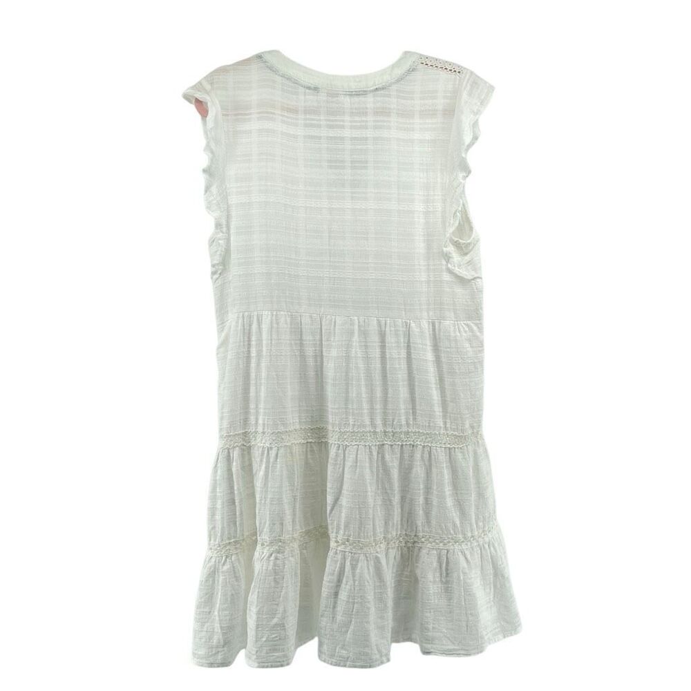 Knox Rose White Boho Lace Trim Tiered Short Dress Tassel Tie Size Large - Picture 9 of 14